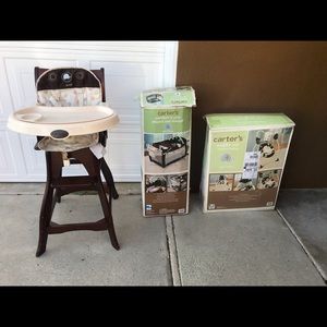 Baby swinger, playpen and high chair.